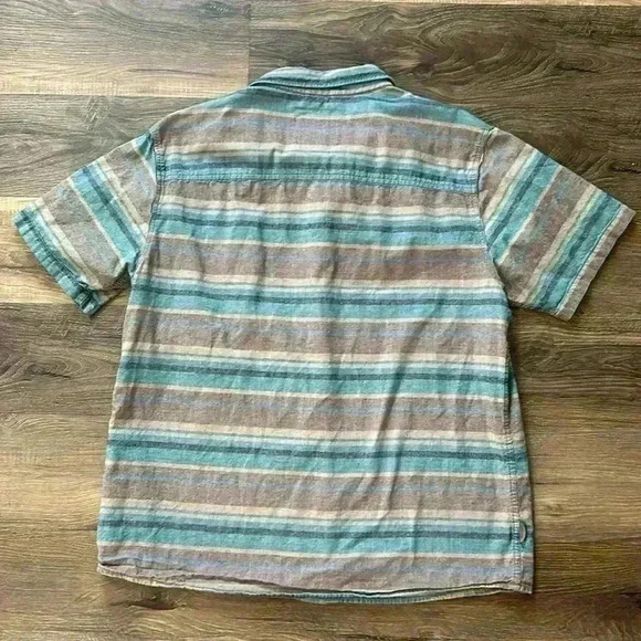 Men's Striped Casual Button Down Shirt - Blue and Brown - Picture 4 of 9